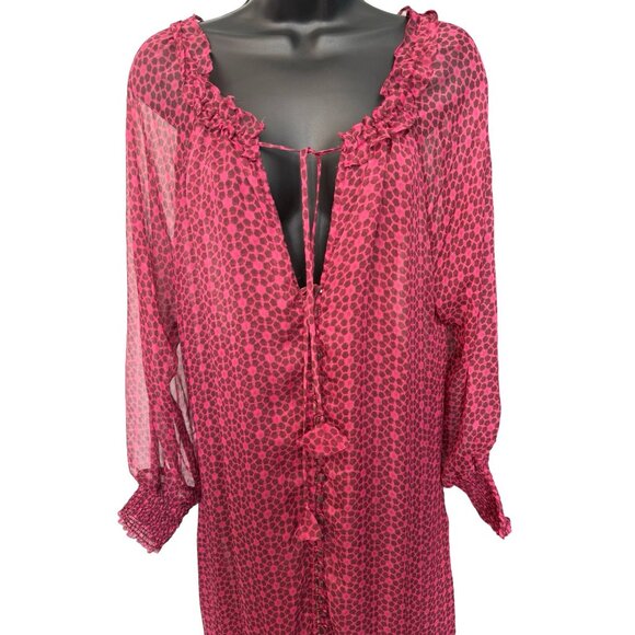 NWT Misa Los Angeles Louisa Dress XS Pink/Red Print Sheer Chiffon Midi - Picture 11 of 15